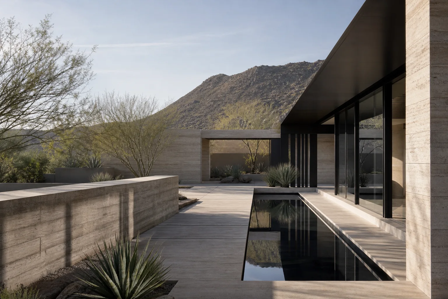 Modern concrete courtyard residence in the Arizona desert