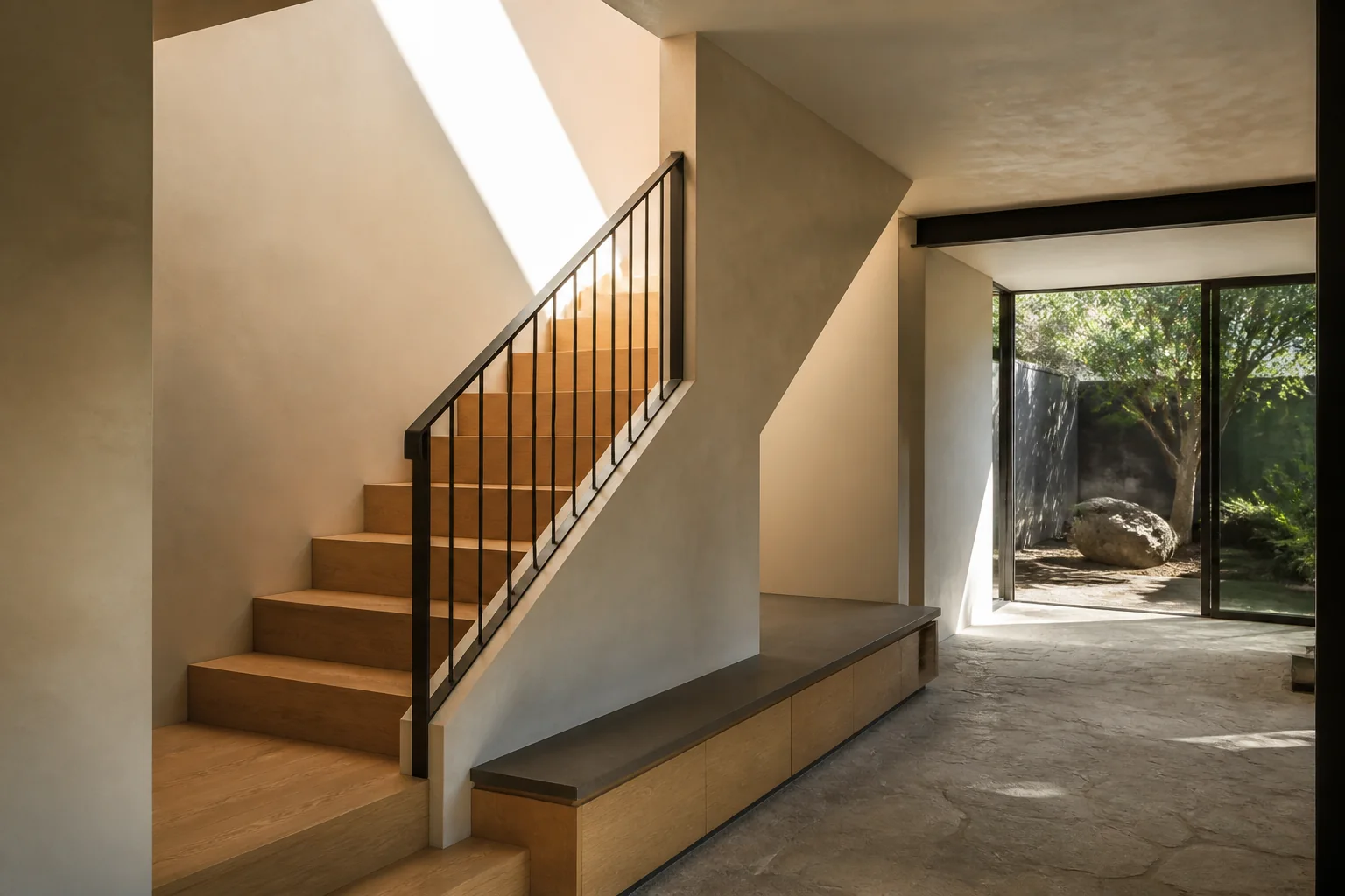 Oak stair and hand-finished plaster interior